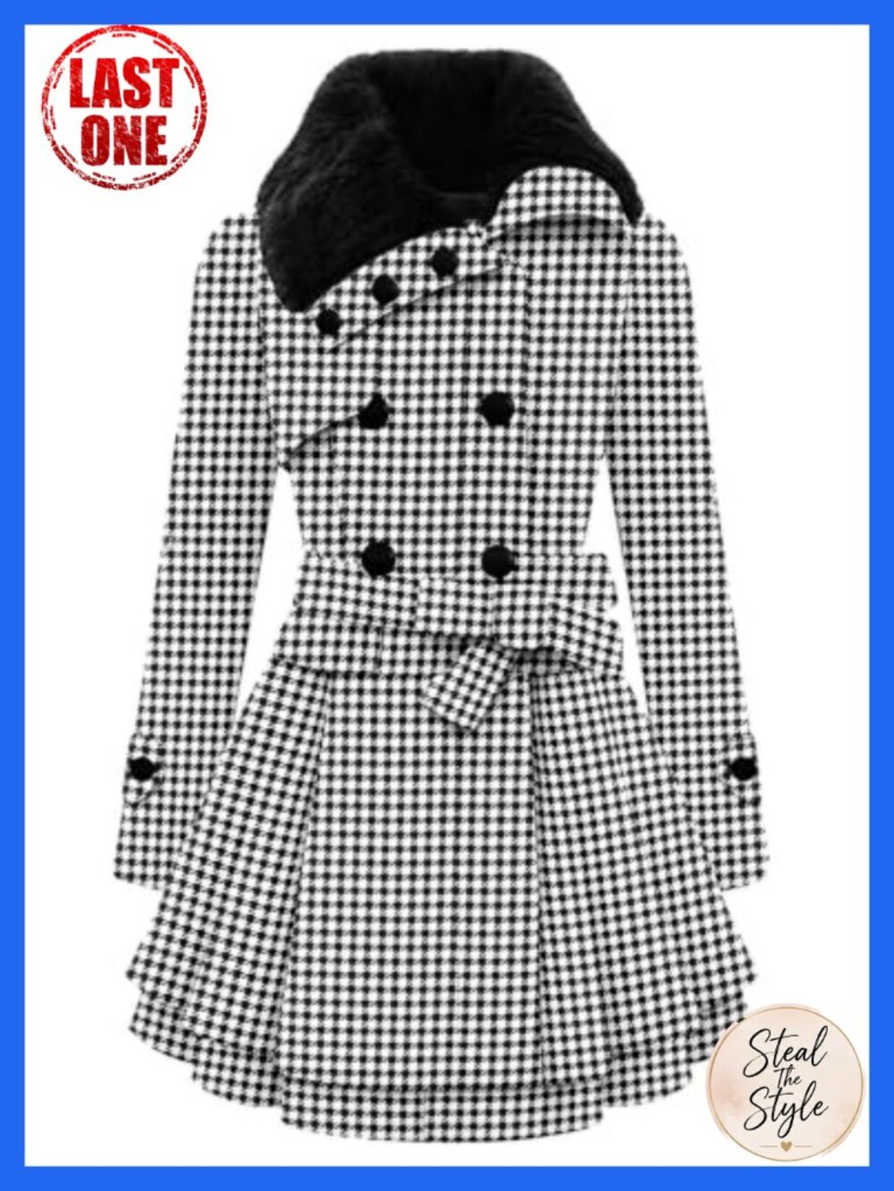Faux Fur Collar Double-Breasted Peacoat with Belt Winter Coat